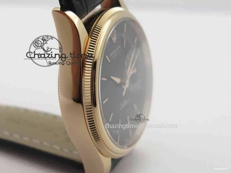 Black RG A3165 Dial Leather Date On Stick Best Edition Strap VF Cellini Markers Black 0708